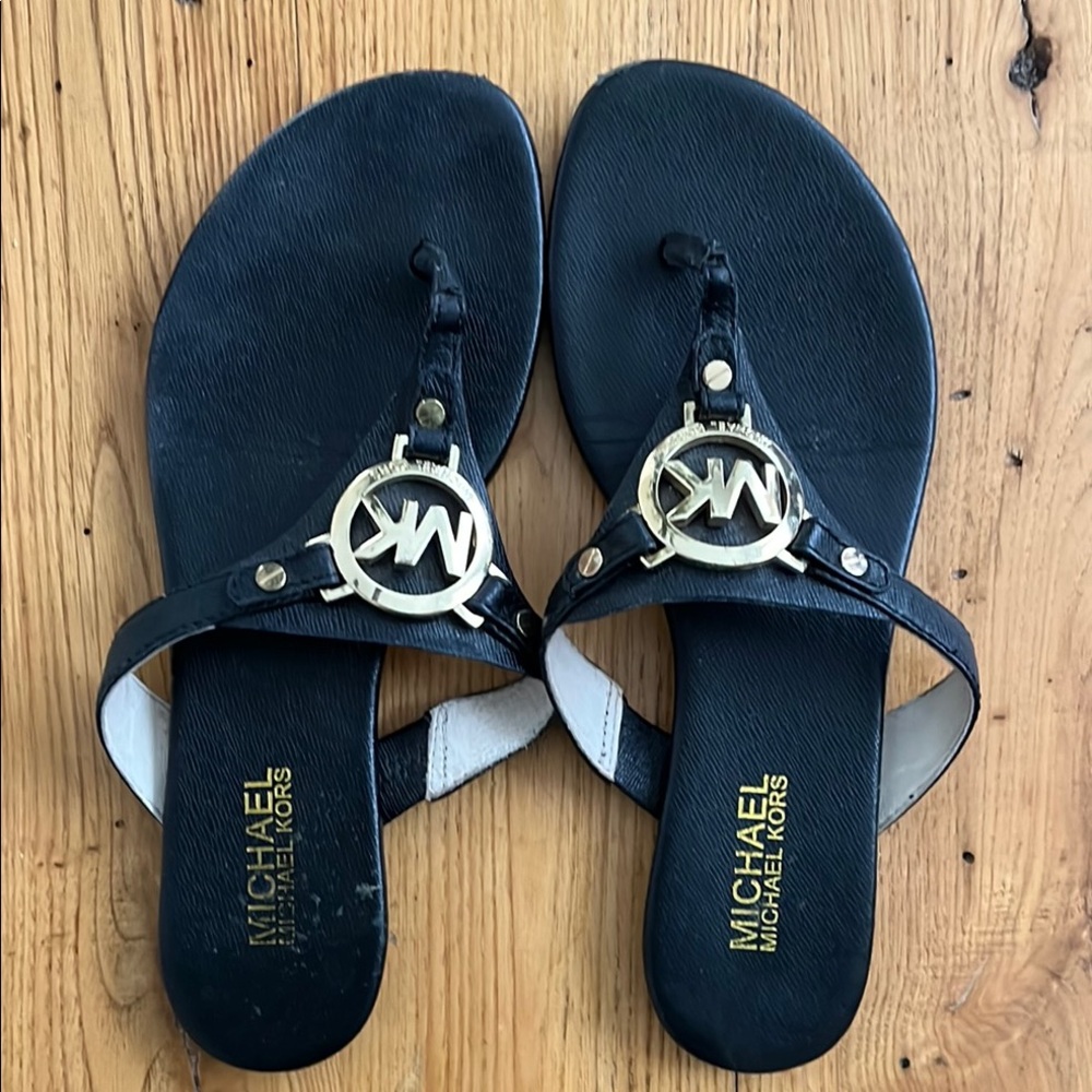Michael Kors Black Sandals with Gold Logo